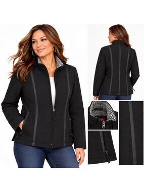 Espirit XL Quilted Black Jacket Full Zip Checkered Lining Lightweight Outerwear
